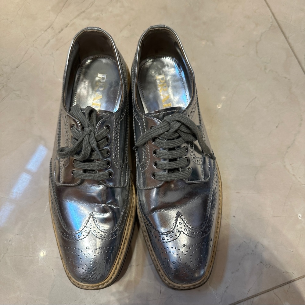 Prada Silver Leather Oxford Sneaker